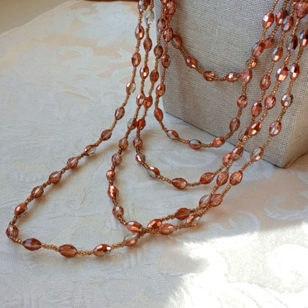 Crystal rose gold beaded multi layered 26in Jules b. necklace